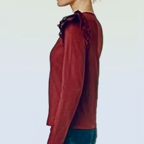 Joe's Eyelet Ruffle Long Sleeve Top in Vineyard Wine (L) New with Tag - Picture 3 of 10